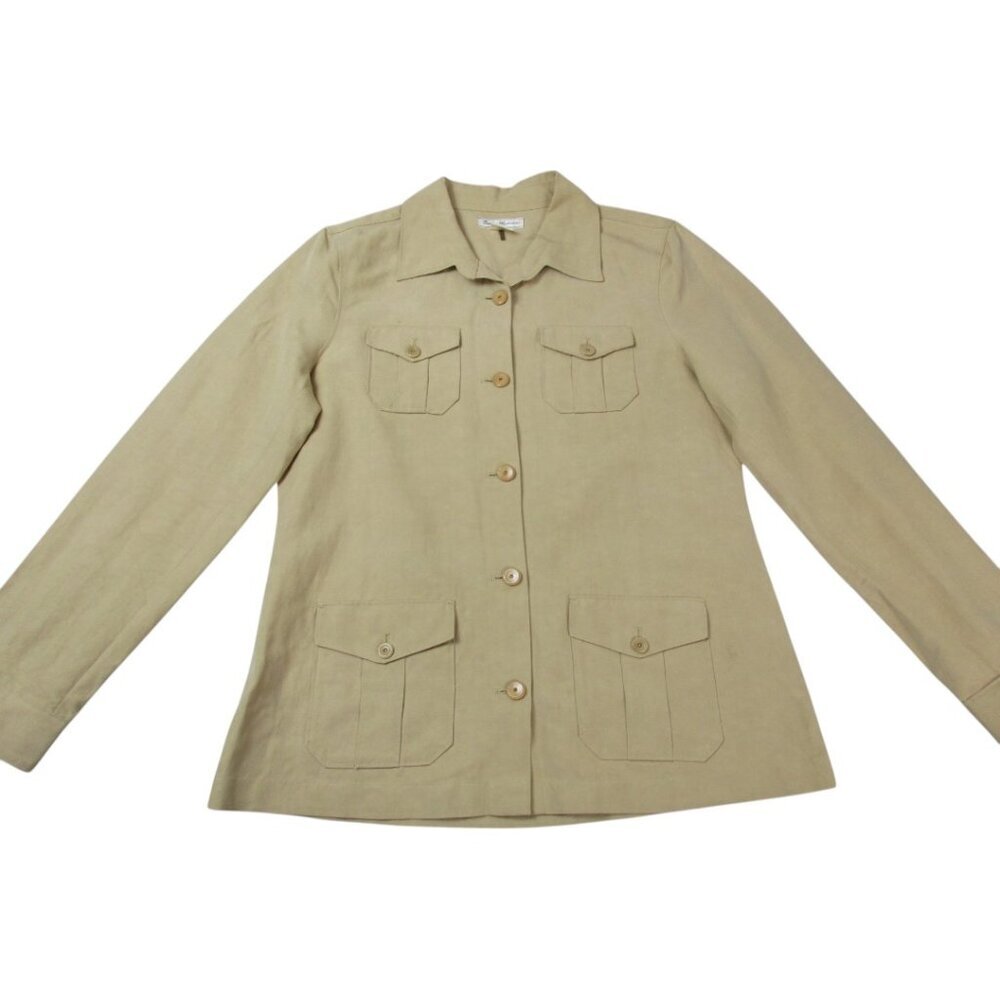 Tommy Bahama Blazer Jacket Women's Medium Khaki Silk Long Sleeve Button Front